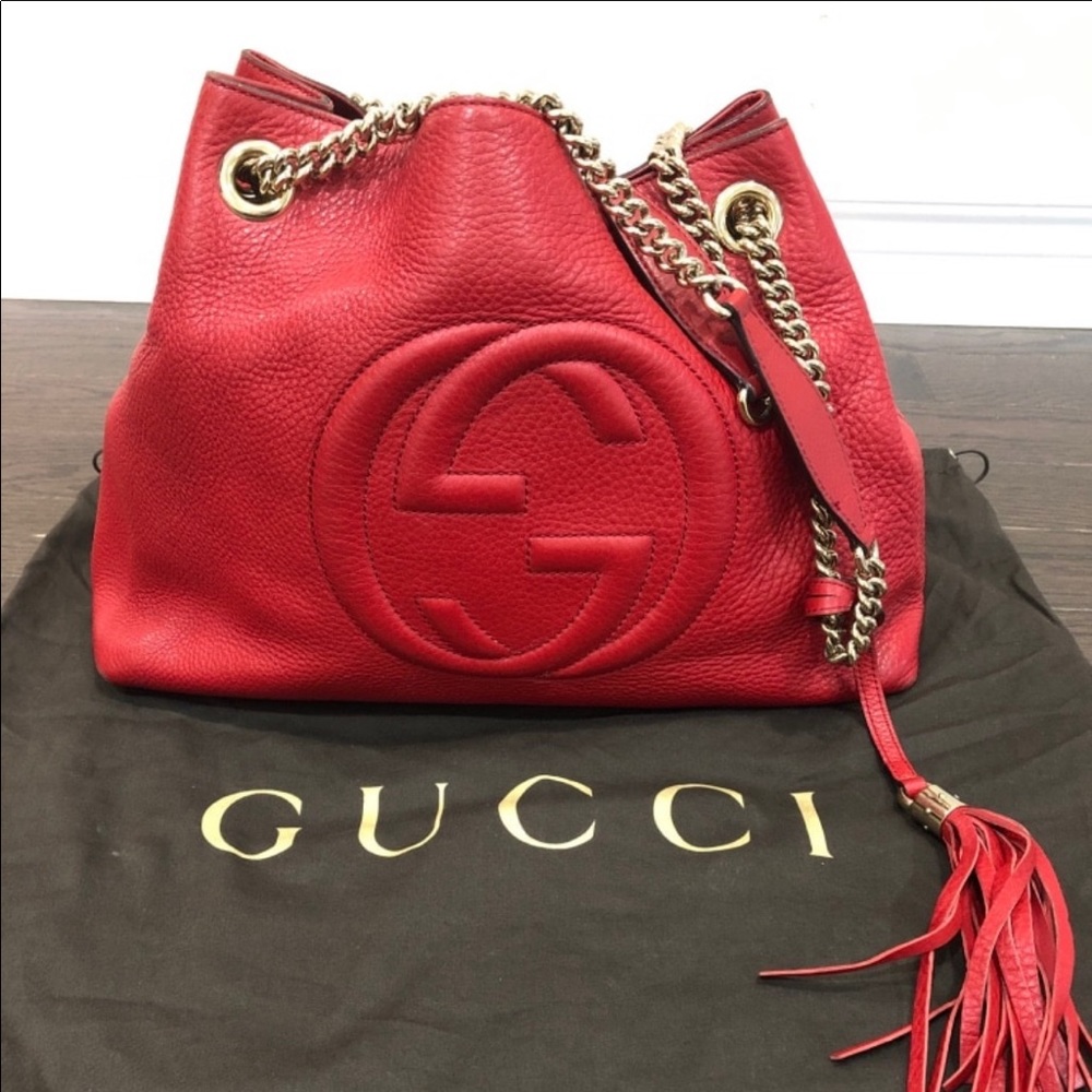 Gucci Red Pebbled Medium chain Soho bag